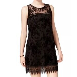 Speechless Black Sleeveless Lace Overlay Shift Romantic Slip Velvet Dress XL
